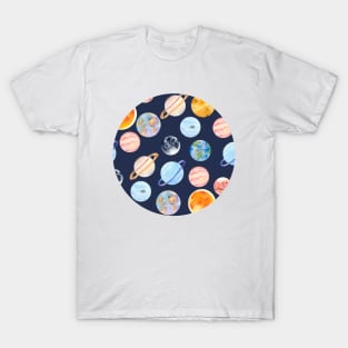 Planets | Watercolor | Navy Texture T-Shirt